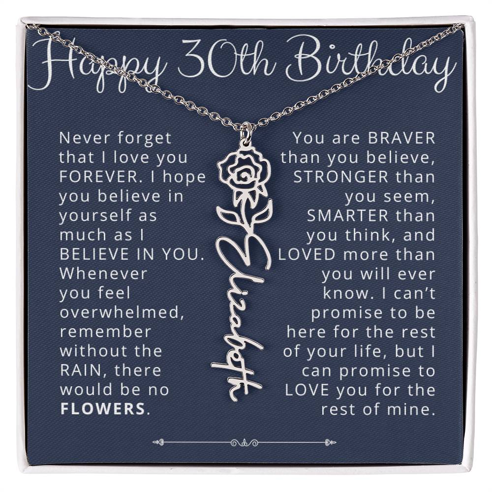 30th Birthday Gift for Her Custom Birth Flower Name Necklace