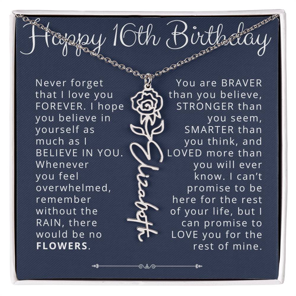16th Birthday Gift Birth Flower Name Necklace for Daughter, Granddaughter, Niece