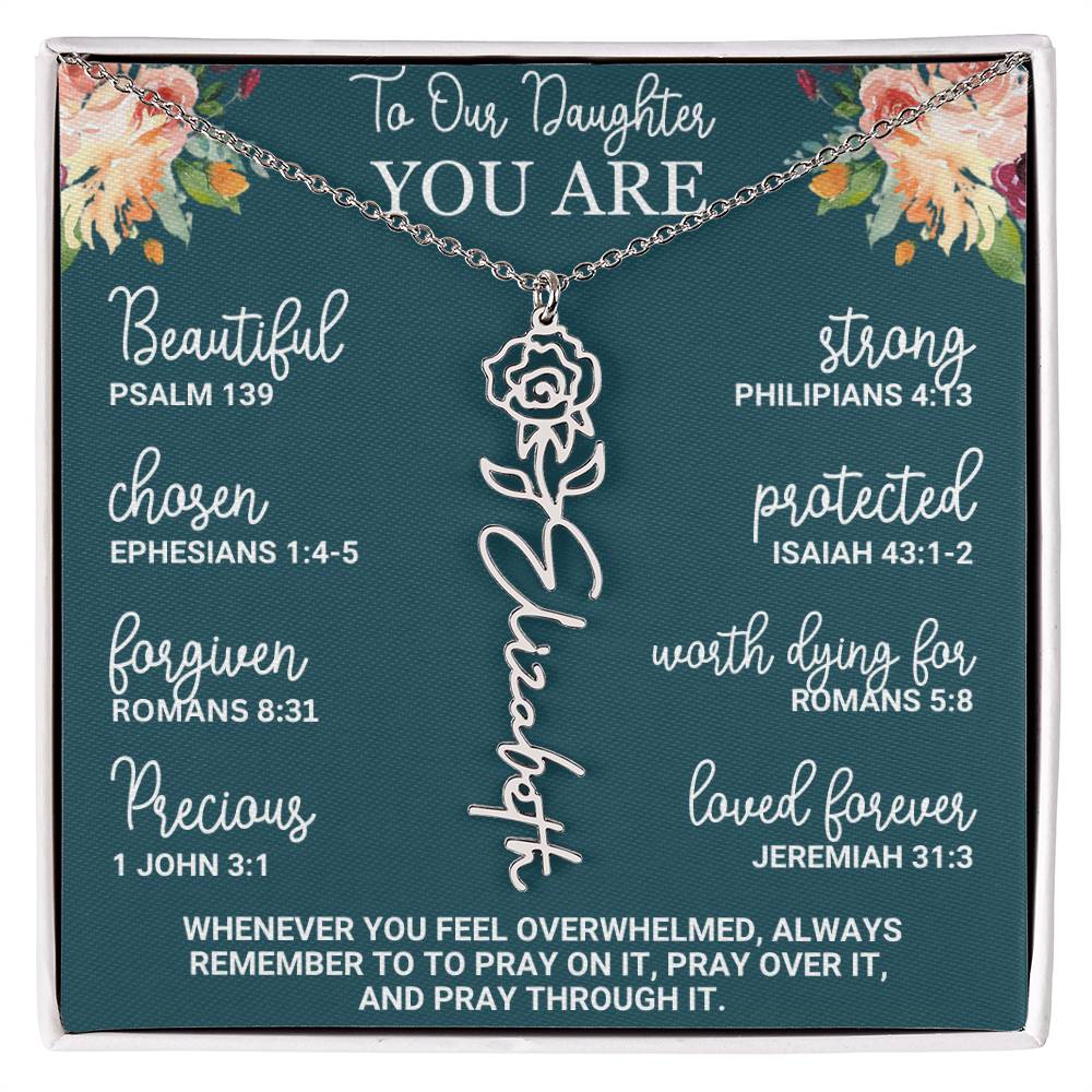 To Our Daughter Personalized Birth Flower Necklace Custom Name Necklace Floral Name Necklace Custom Name Jewelry