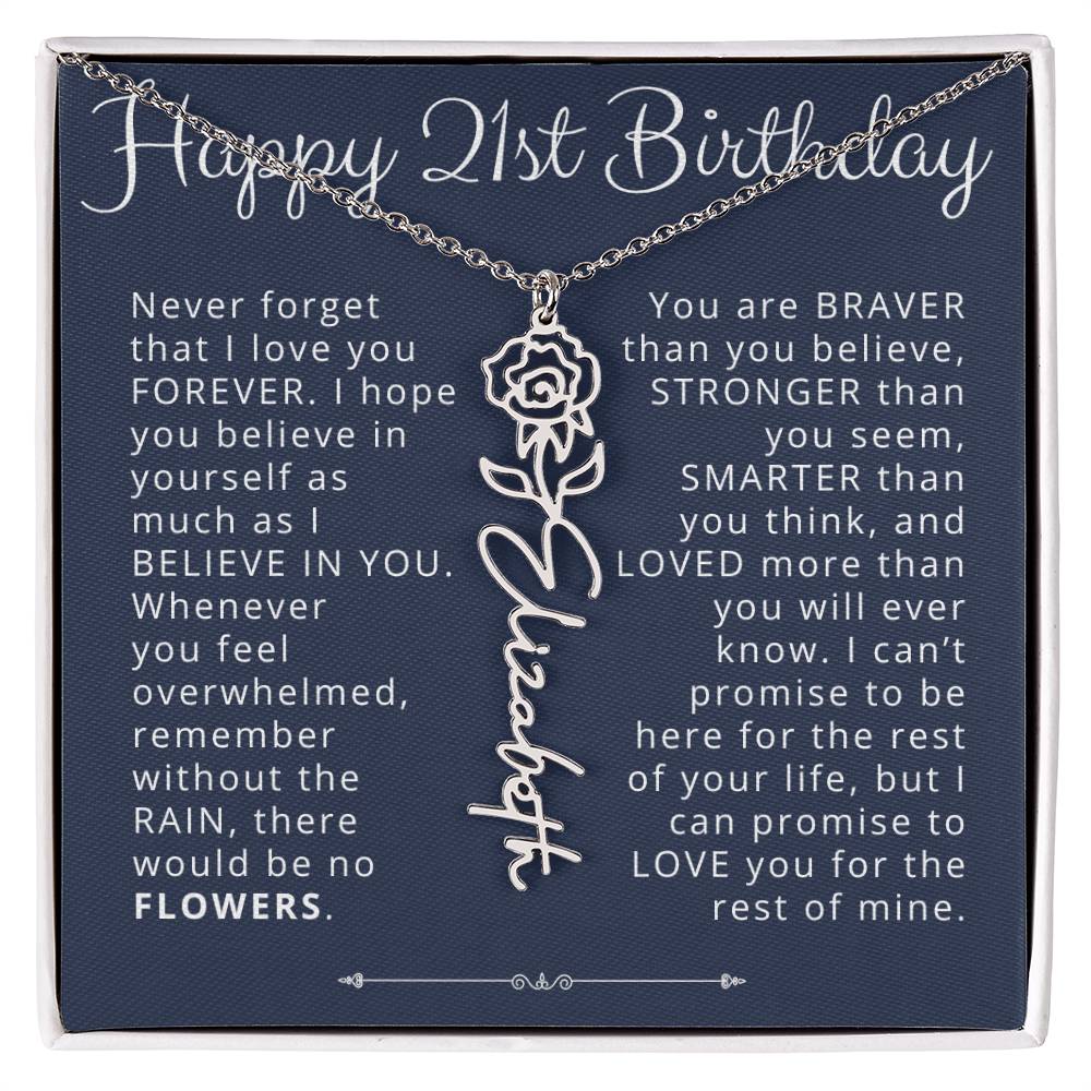 21st Birthday Floral Name Necklace