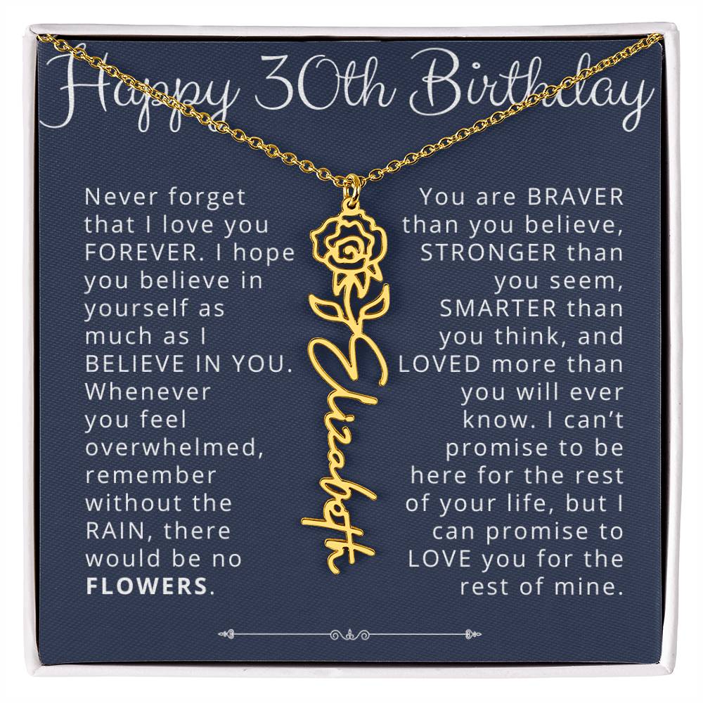 30th Birthday Gift for Her Custom Birth Flower Name Necklace