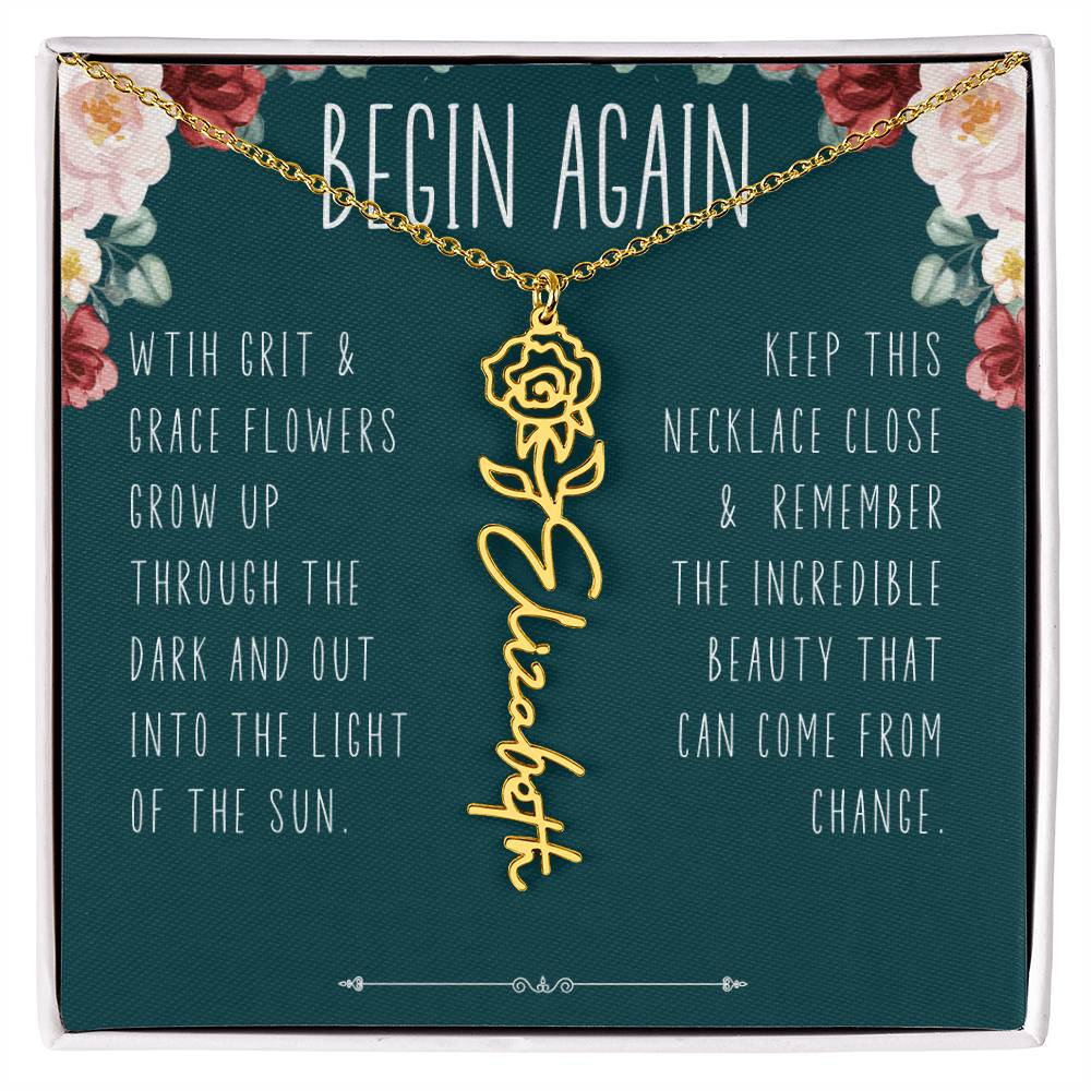 Begin Again Personalized Birth Flower Name Necklace Encouragement Gift for Her