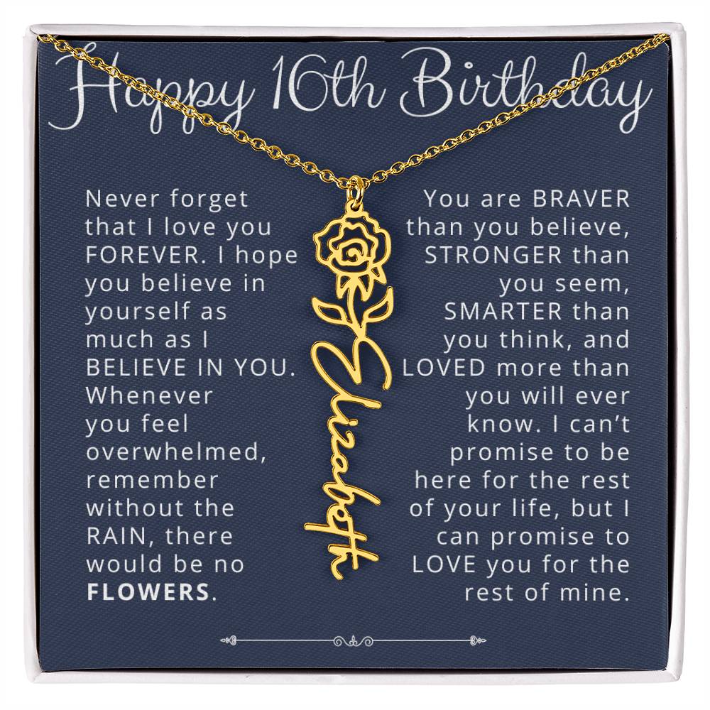 16th Birthday Gift Birth Flower Name Necklace for Daughter, Granddaughter, Niece