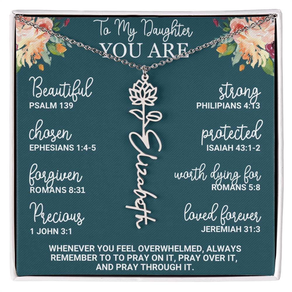 To My Daughter Personalized Birth Flower Necklace Custom Name Necklace Floral Name Necklace Custom Name Jewelry