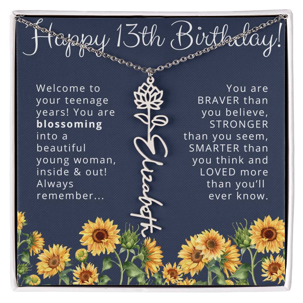 13th Birthday Gift Birth Month Flower Necklace