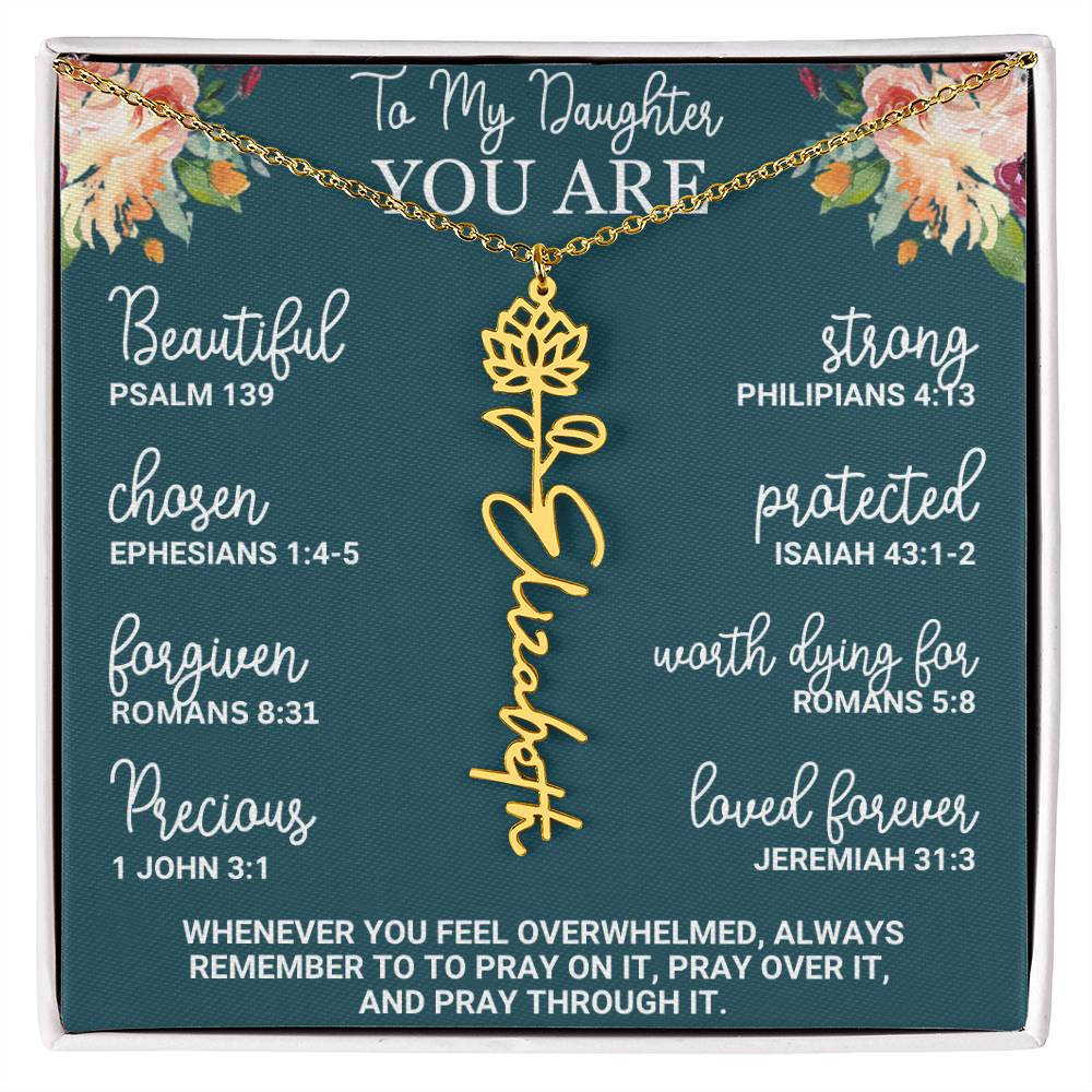 To My Daughter Personalized Birth Flower Necklace Custom Name Necklace Floral Name Necklace Custom Name Jewelry