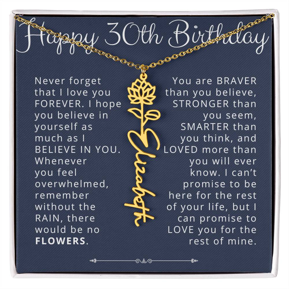 30th Birthday Gift for Her Custom Birth Flower Name Necklace