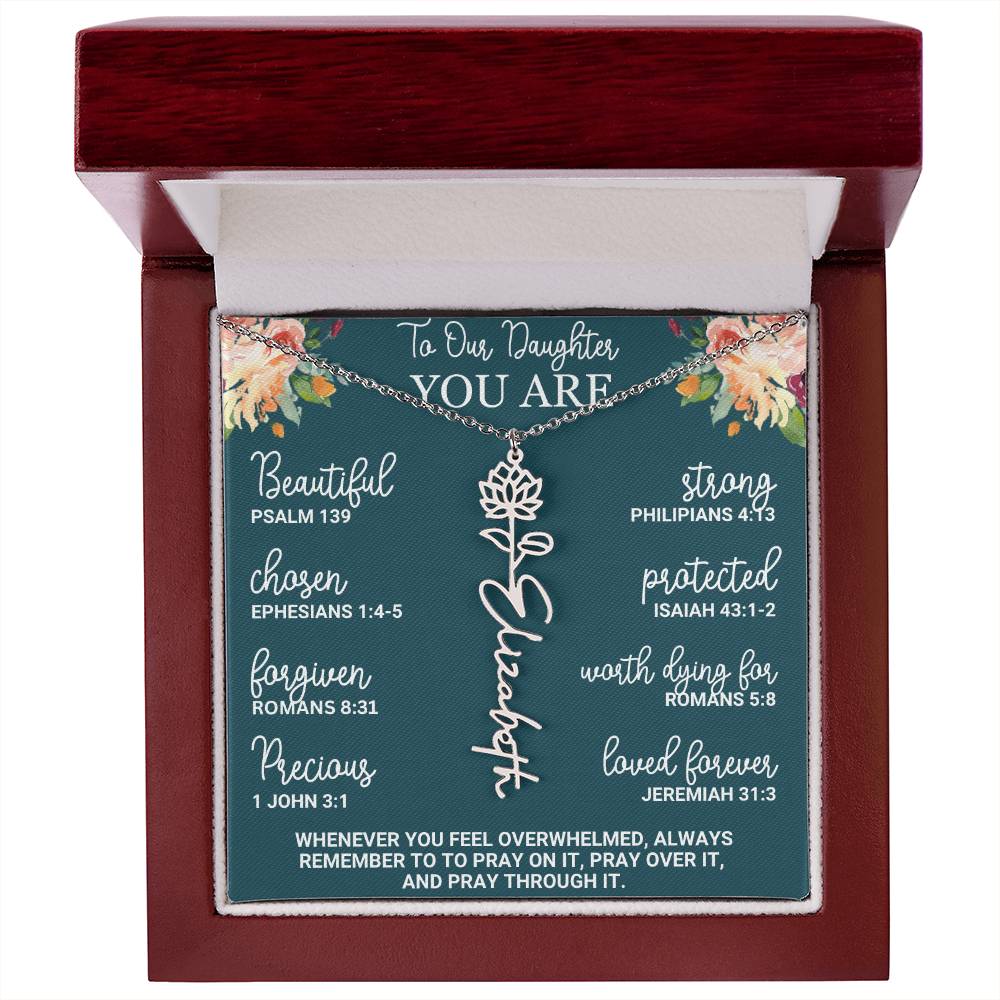 To Our Daughter Personalized Birth Flower Necklace Custom Name Necklace Floral Name Necklace Custom Name Jewelry