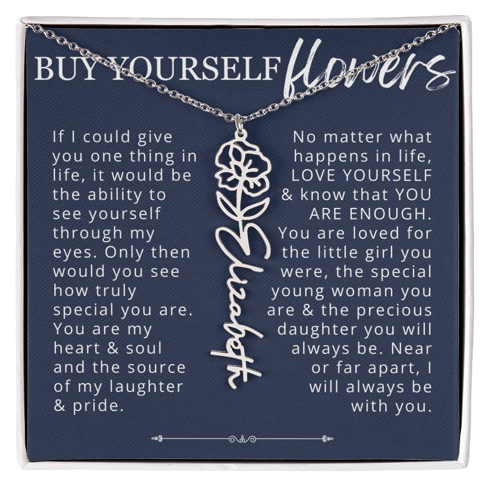 Custom Name Necklace With Birth Flower Gift for Daughter from Dad, Mom Mother Daughter Gift