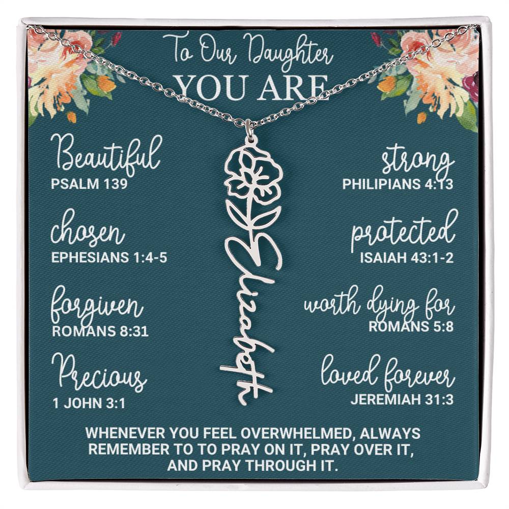 To Our Daughter Personalized Birth Flower Necklace Custom Name Necklace Floral Name Necklace Custom Name Jewelry