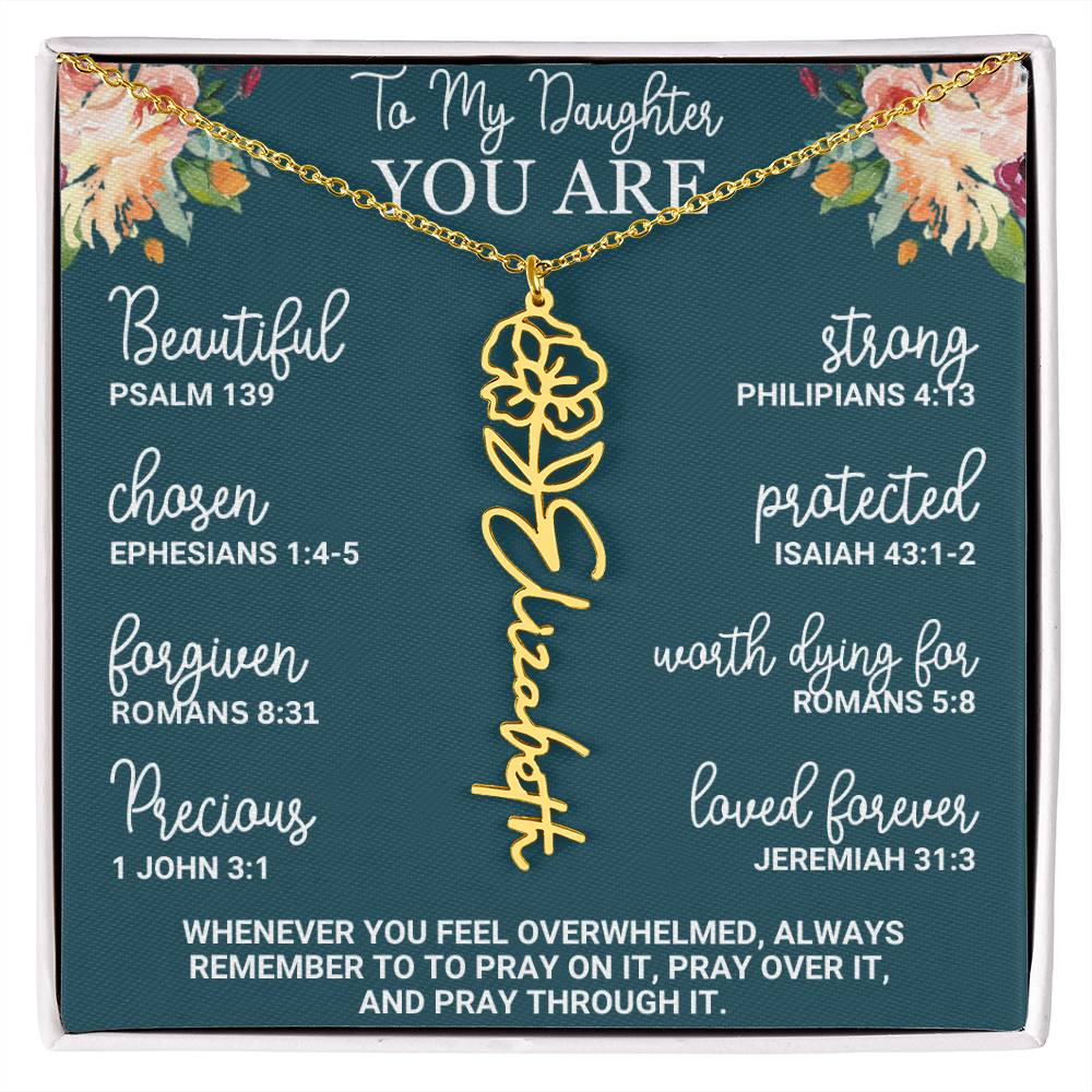 To My Daughter Personalized Birth Flower Necklace Custom Name Necklace Floral Name Necklace Custom Name Jewelry