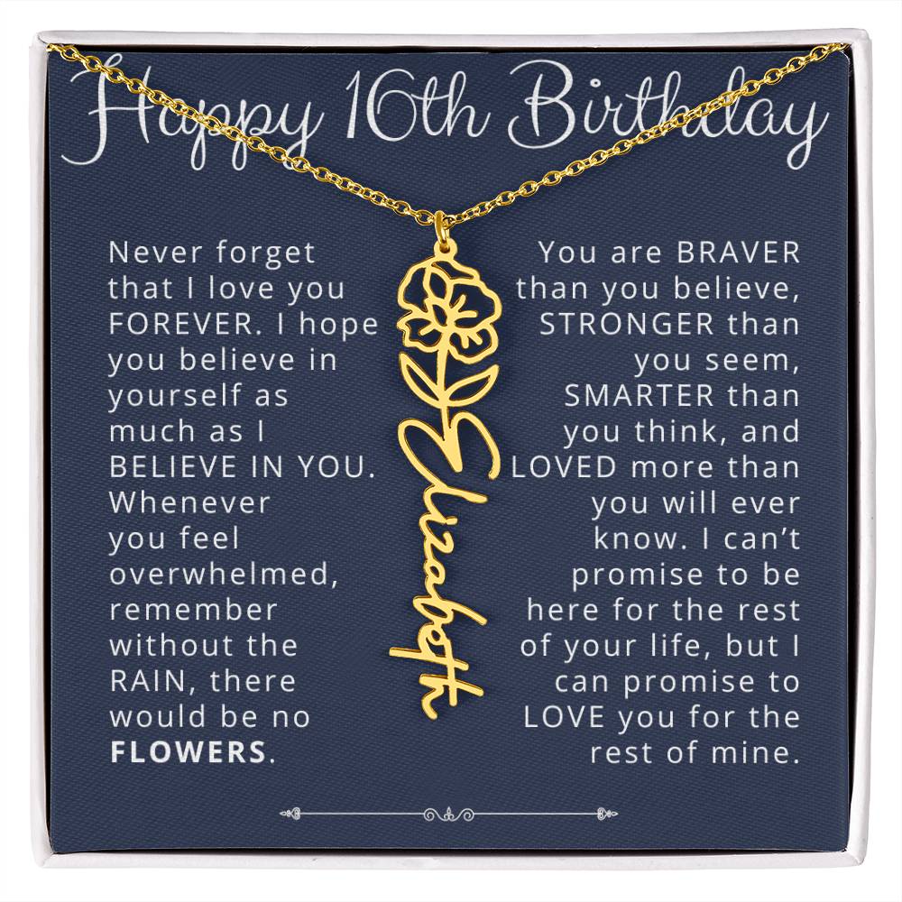 16th Birthday Gift Birth Flower Name Necklace for Daughter, Granddaughter, Niece
