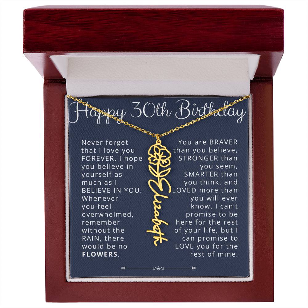 30th Birthday Gift for Her Custom Birth Flower Name Necklace