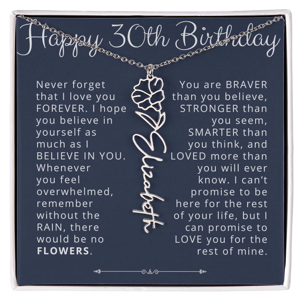 30th Birthday Gift for Her Custom Birth Flower Name Necklace