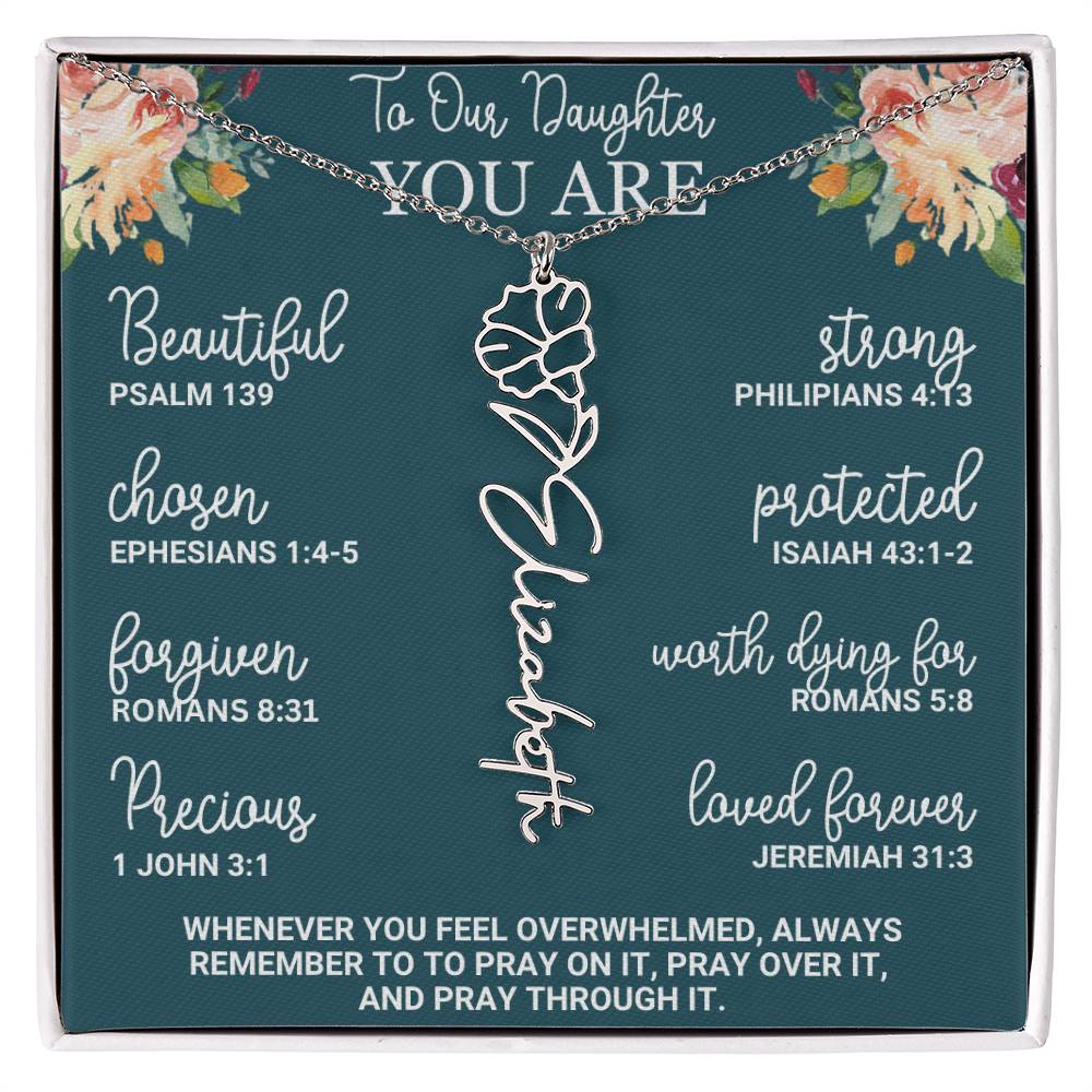 To Our Daughter Personalized Birth Flower Necklace Custom Name Necklace Floral Name Necklace Custom Name Jewelry