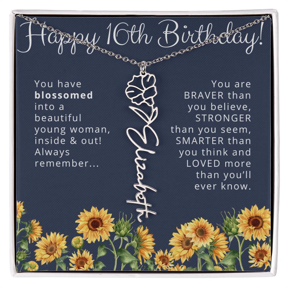 16th Birthday Gift for Her Custom Birth Flower Name Necklace