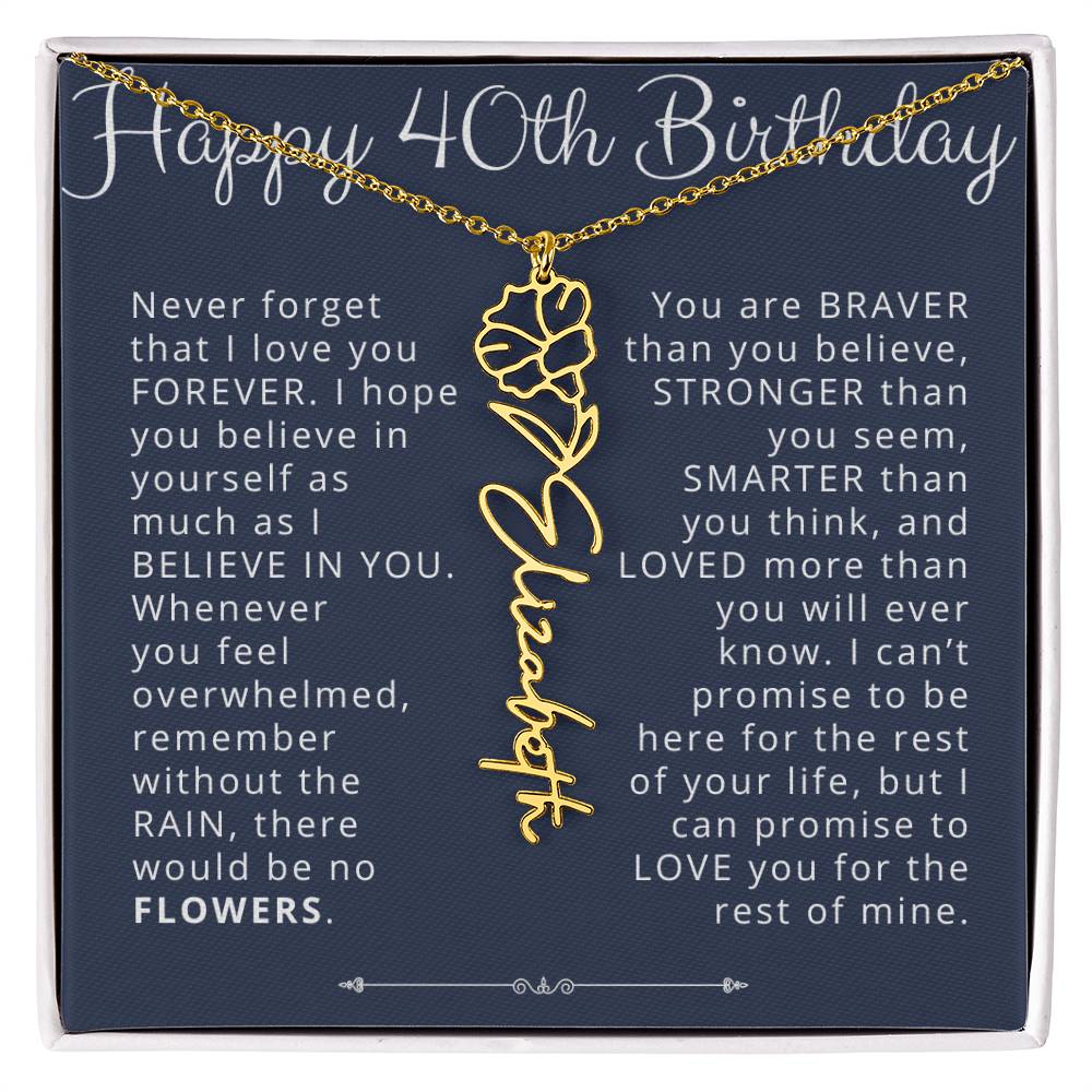 40th Birthday Gift Personalized Birth Flower Name Necklace