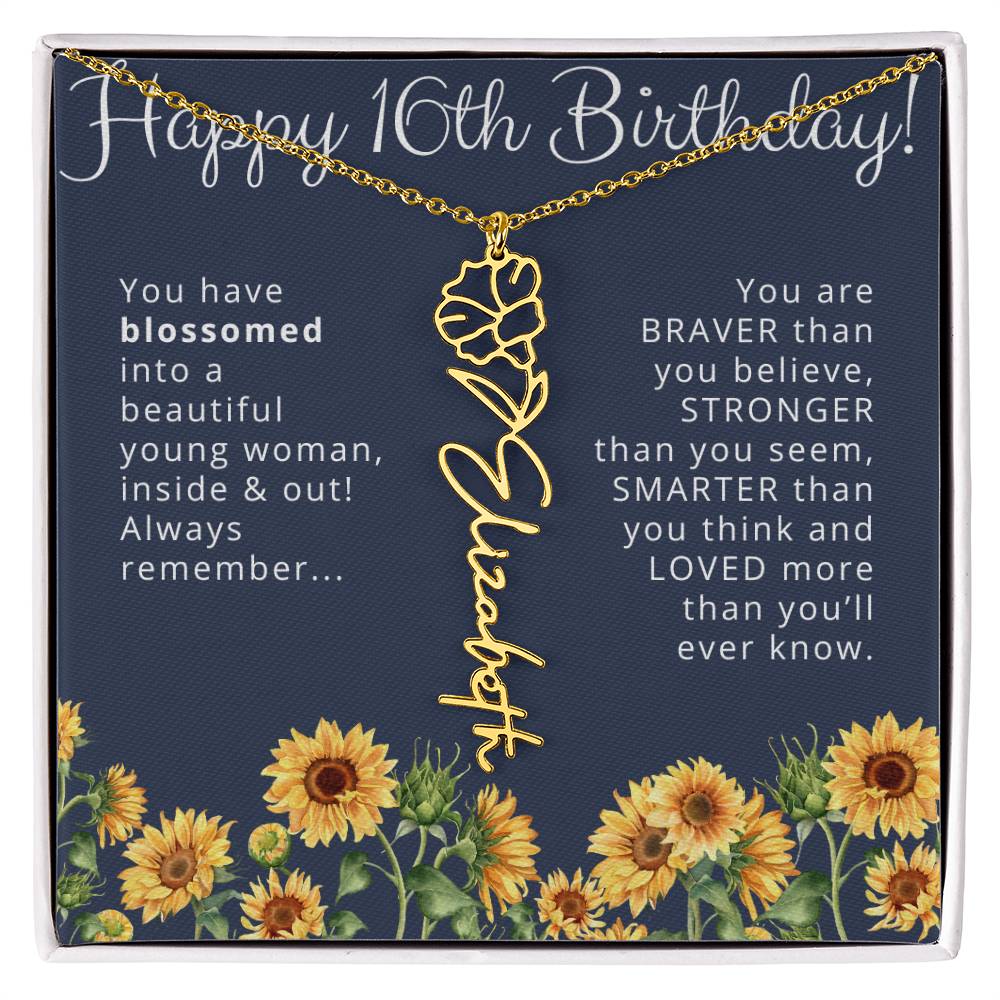 16th Birthday Gift for Her Custom Birth Flower Name Necklace