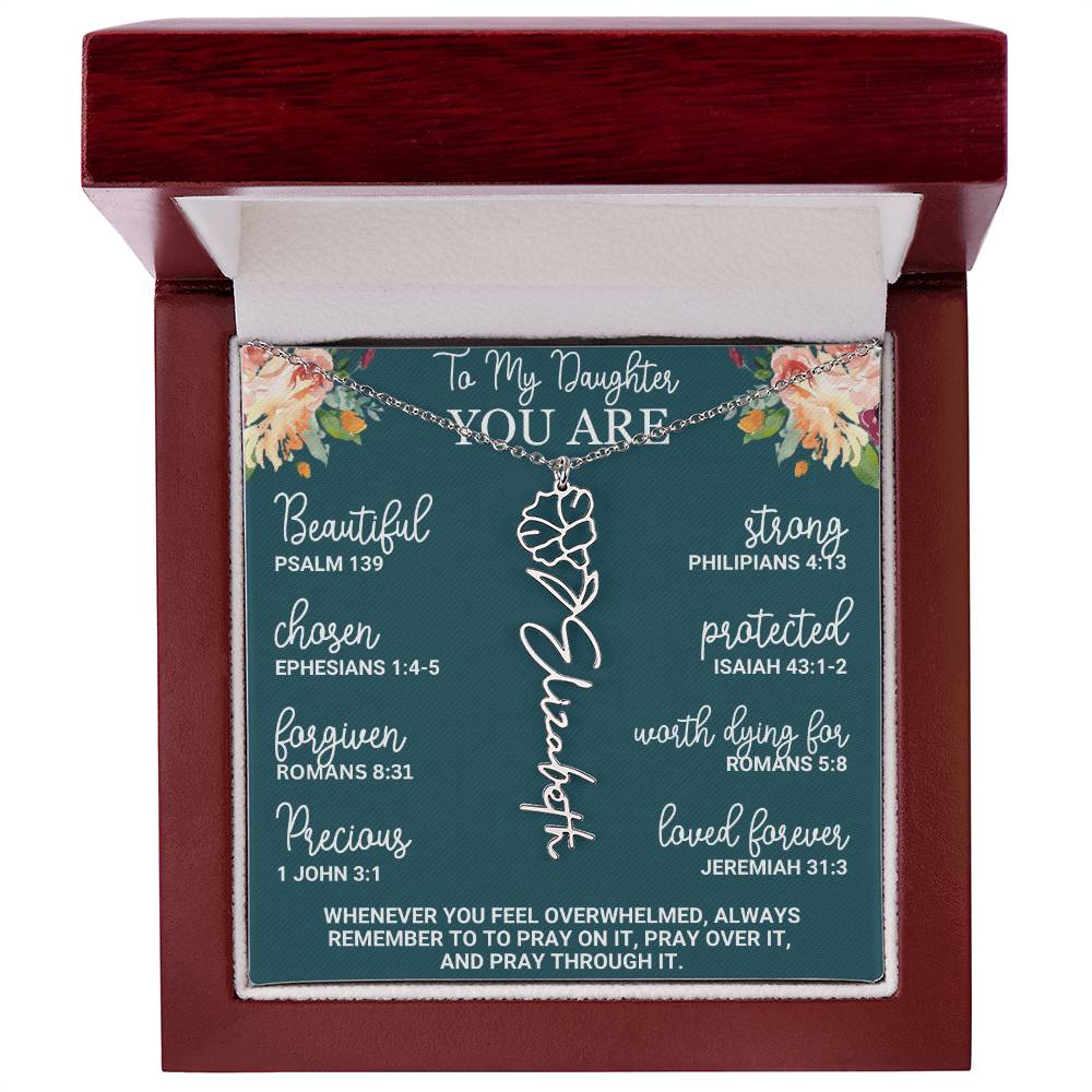 To My Daughter Personalized Birth Flower Necklace Custom Name Necklace Floral Name Necklace Custom Name Jewelry