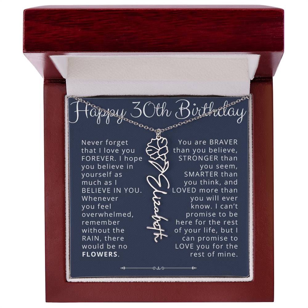 30th Birthday Gift for Her Custom Birth Flower Name Necklace