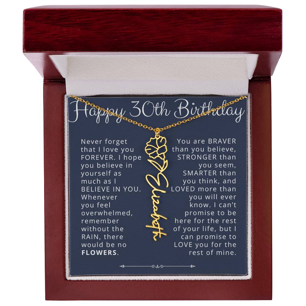 30th Birthday Gift for Her Custom Birth Flower Name Necklace