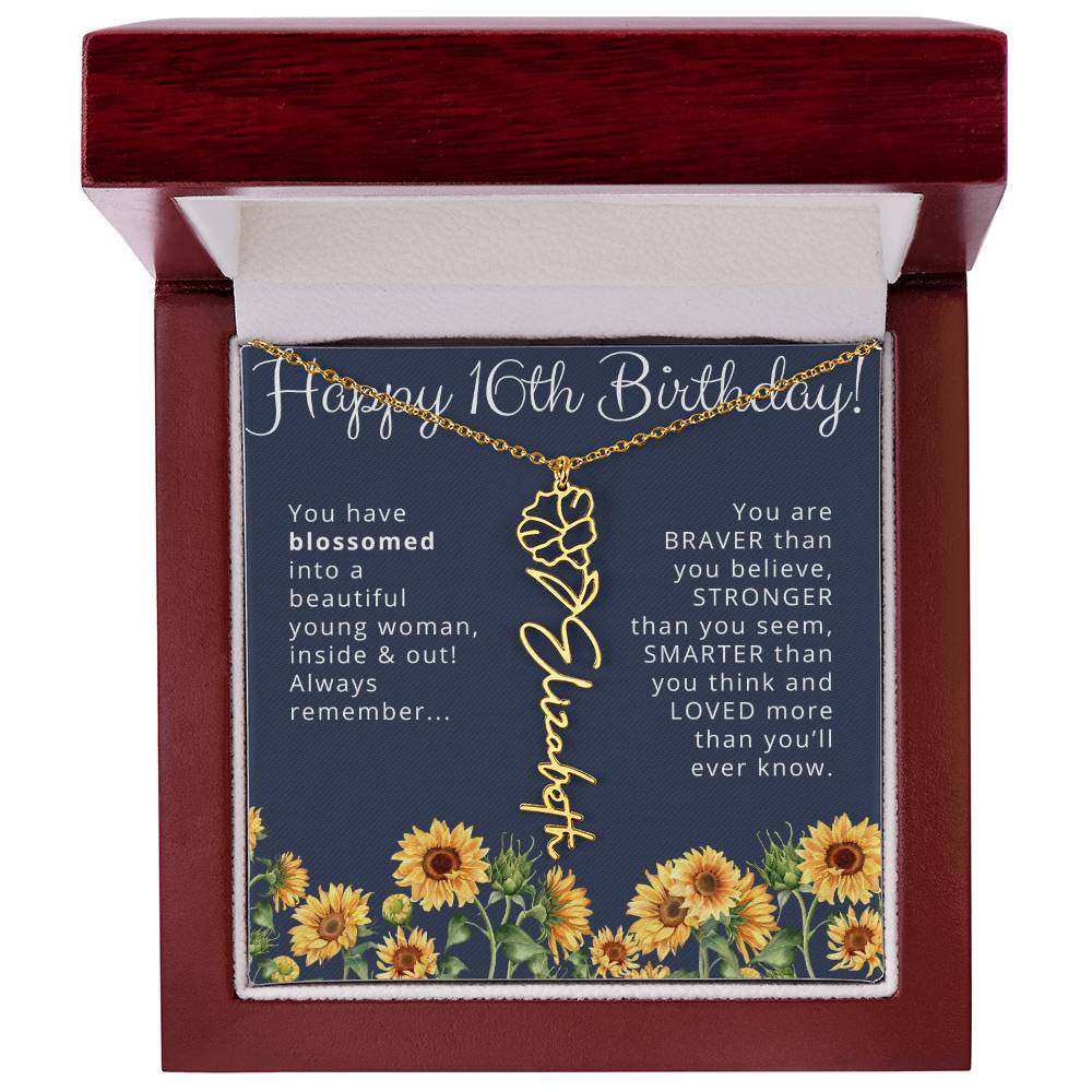 16th Birthday Gift for Her Custom Birth Flower Name Necklace