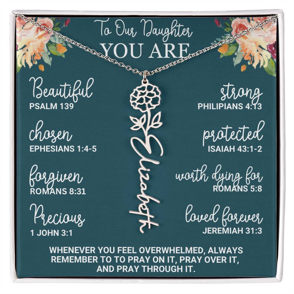 To Our Daughter Personalized Birth Flower Necklace Custom Name Necklace Floral Name Necklace Custom Name Jewelry