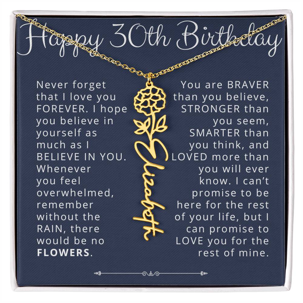 30th Birthday Gift for Her Custom Birth Flower Name Necklace