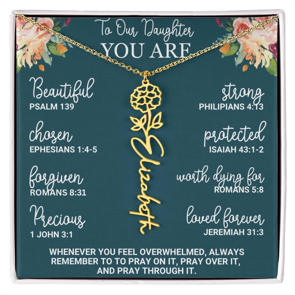 To Our Daughter Personalized Birth Flower Necklace Custom Name Necklace Floral Name Necklace Custom Name Jewelry