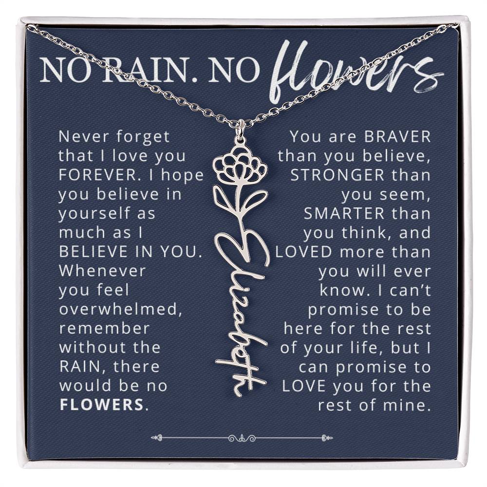 To My Daughter No Rain No Flowers Custom Birth Flower Name Necklace