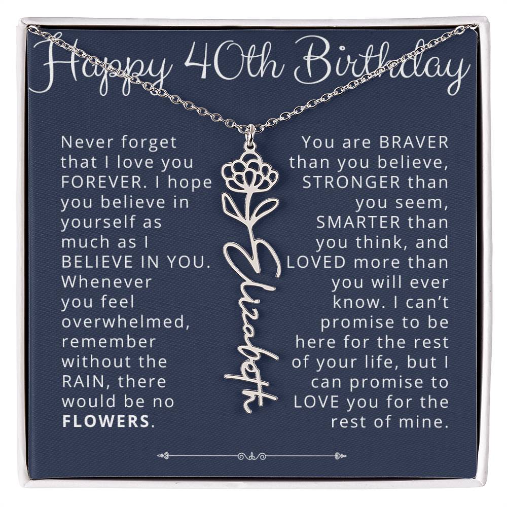 40th Birthday Gift Personalized Birth Flower Name Necklace