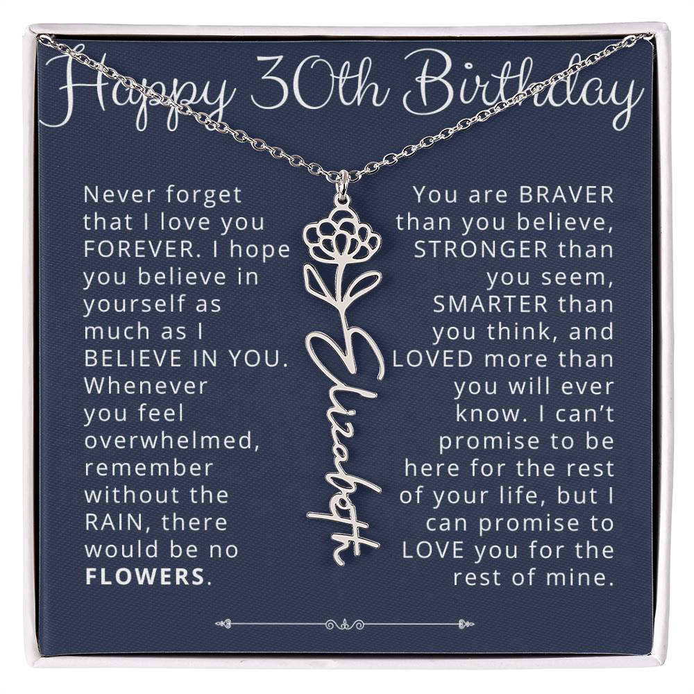 30th Birthday Gift for Her Custom Birth Flower Name Necklace