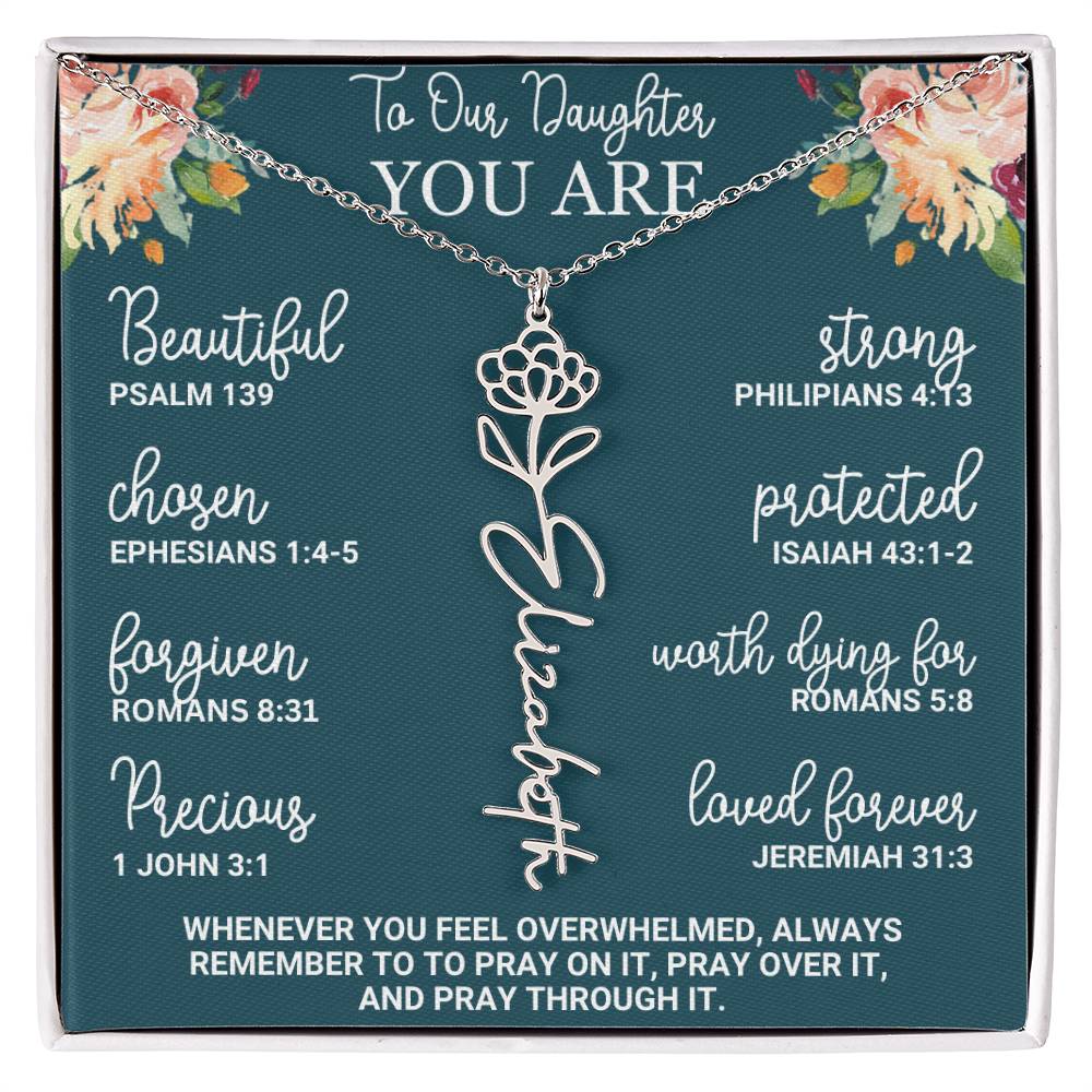 To Our Daughter Personalized Birth Flower Necklace Custom Name Necklace Floral Name Necklace Custom Name Jewelry