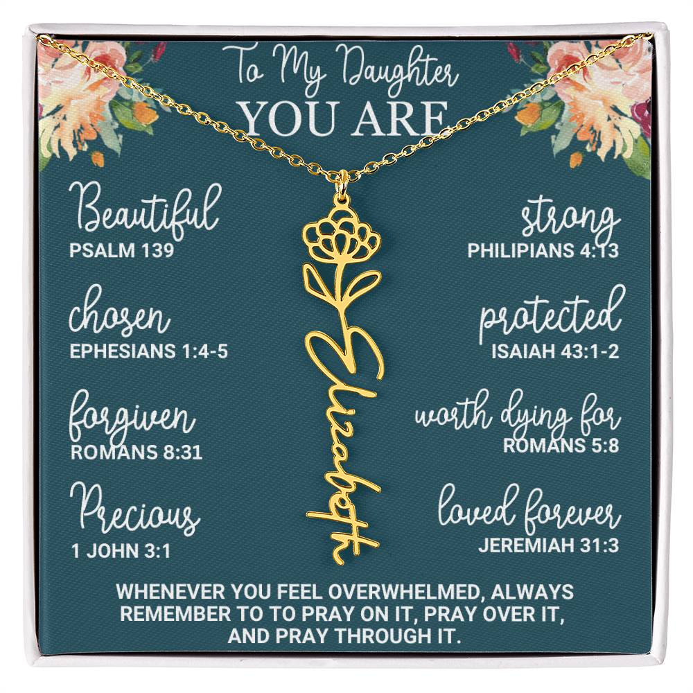 To My Daughter Personalized Birth Flower Necklace Custom Name Necklace Floral Name Necklace Custom Name Jewelry