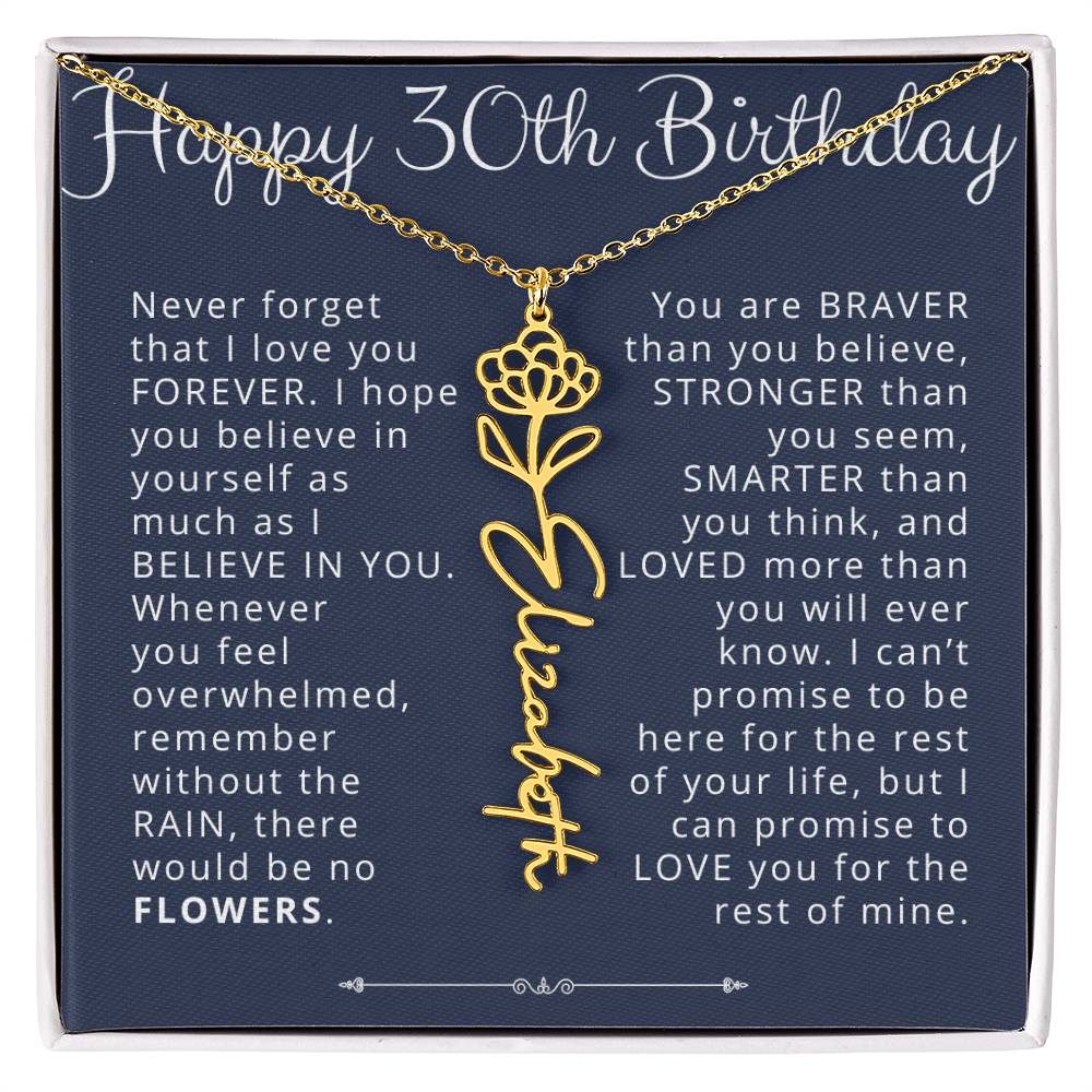 30th Birthday Gift for Her Custom Birth Flower Name Necklace