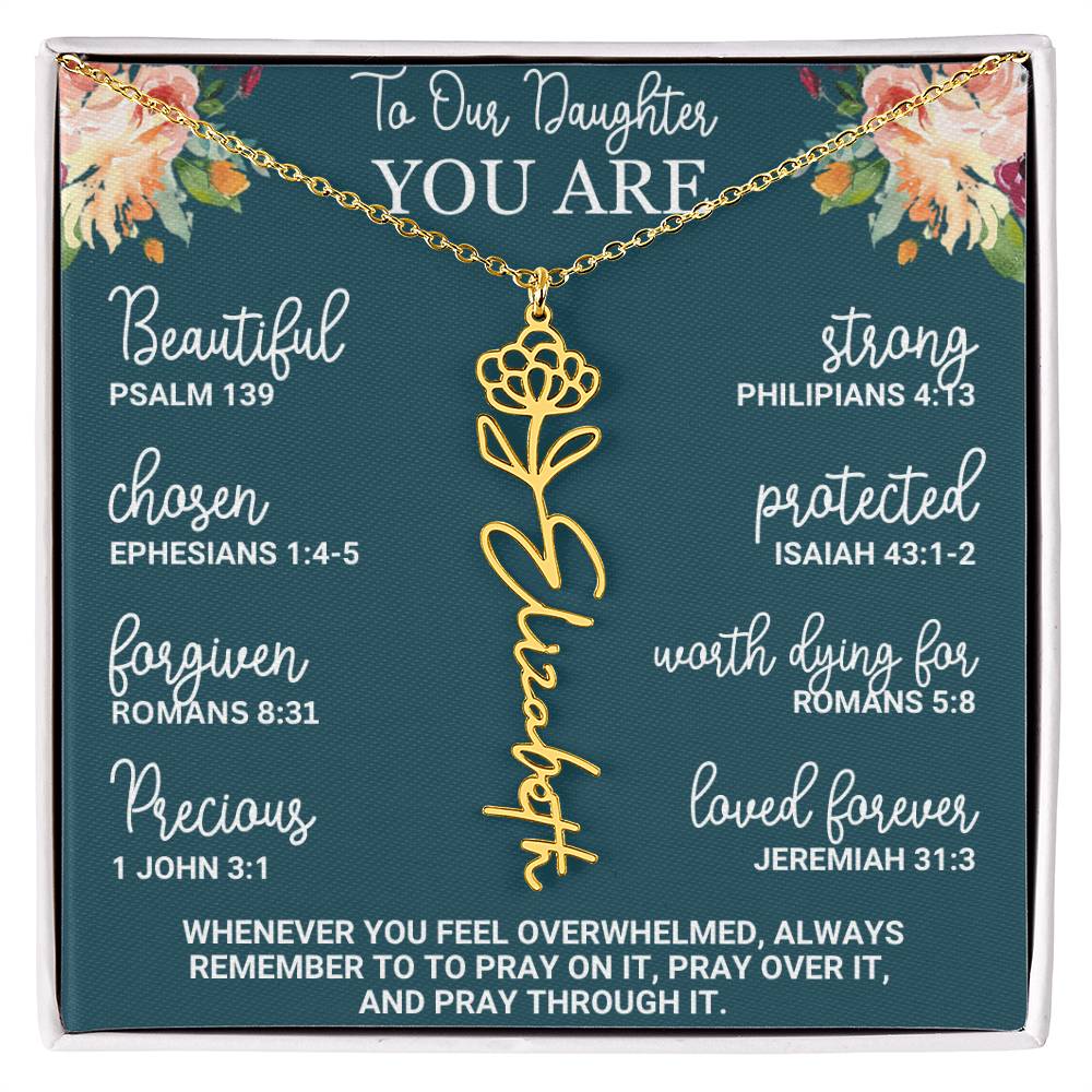 To Our Daughter Personalized Birth Flower Necklace Custom Name Necklace Floral Name Necklace Custom Name Jewelry
