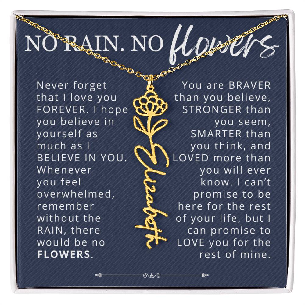 To My Daughter No Rain No Flowers Custom Birth Flower Name Necklace
