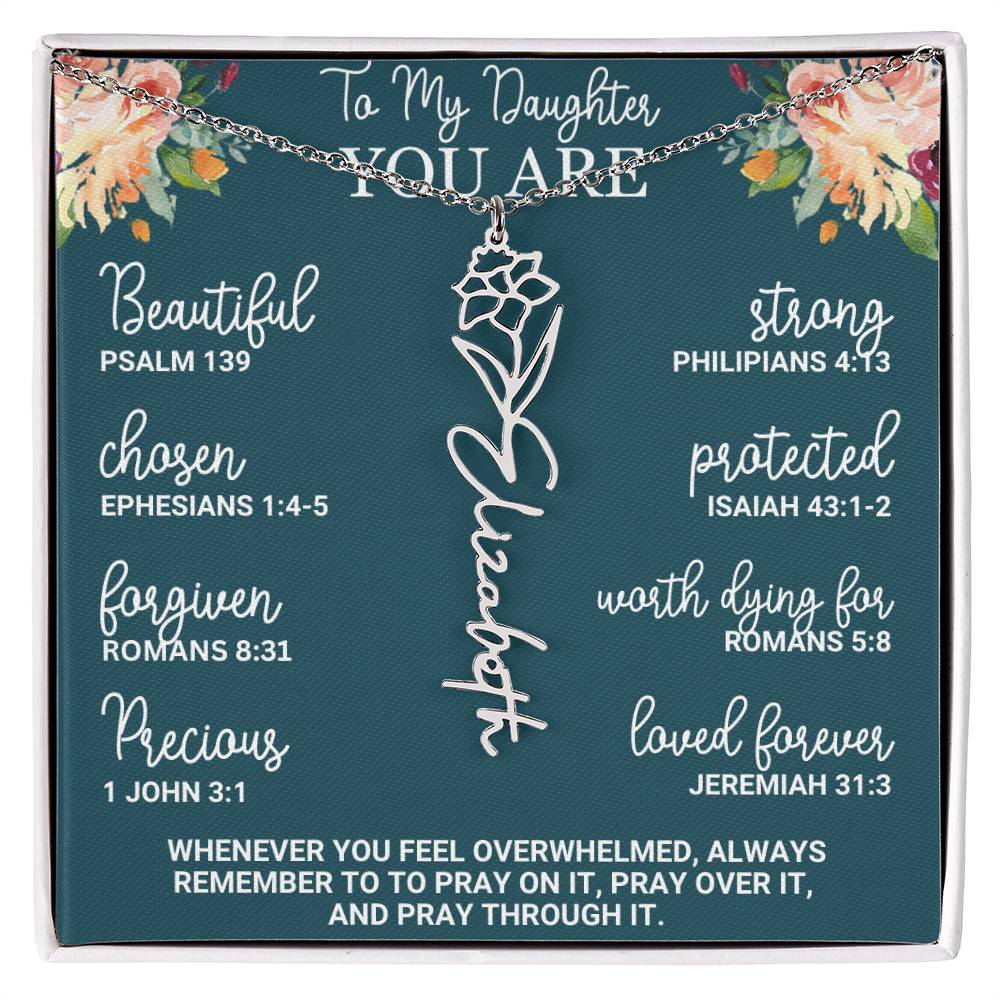 To My Daughter Personalized Birth Flower Necklace Custom Name Necklace Floral Name Necklace Custom Name Jewelry