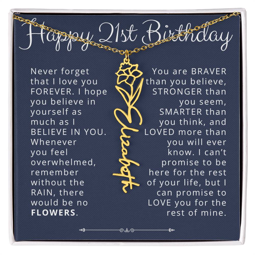 21st Birthday Floral Name Necklace