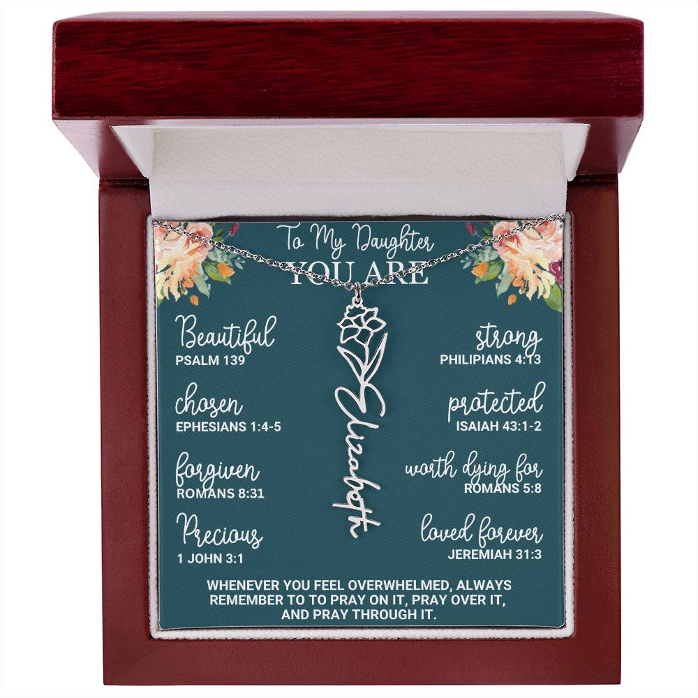 To My Daughter Personalized Birth Flower Necklace Custom Name Necklace Floral Name Necklace Custom Name Jewelry