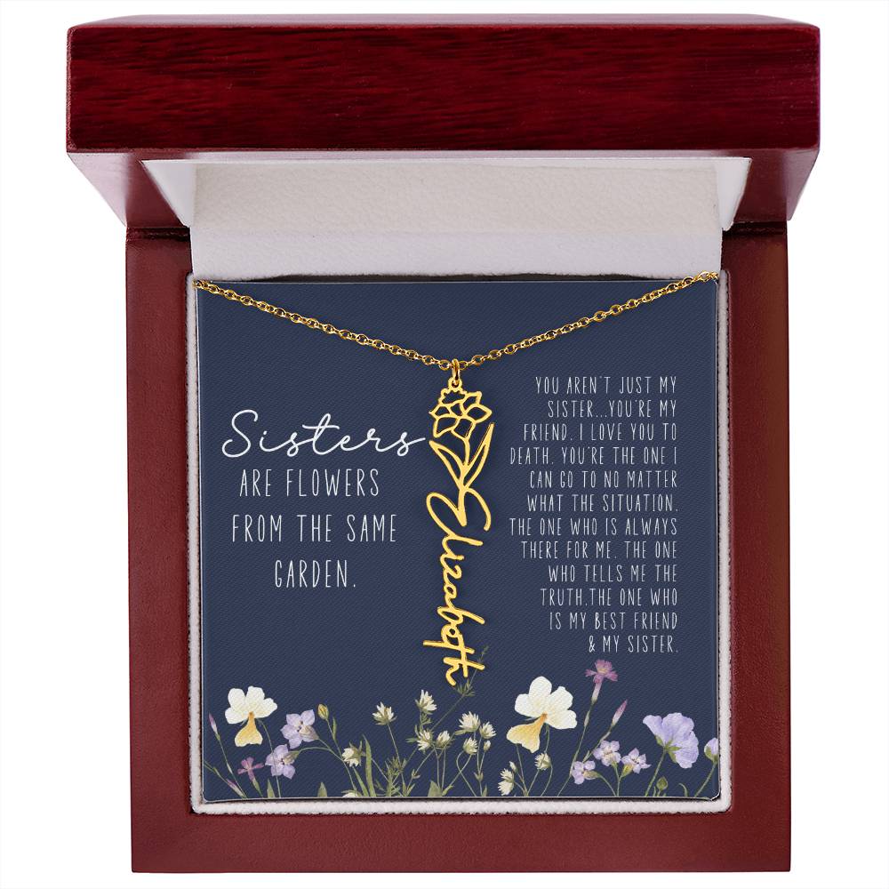 Custom Name Birth Month Flower Necklace Gift for Sister from Sister