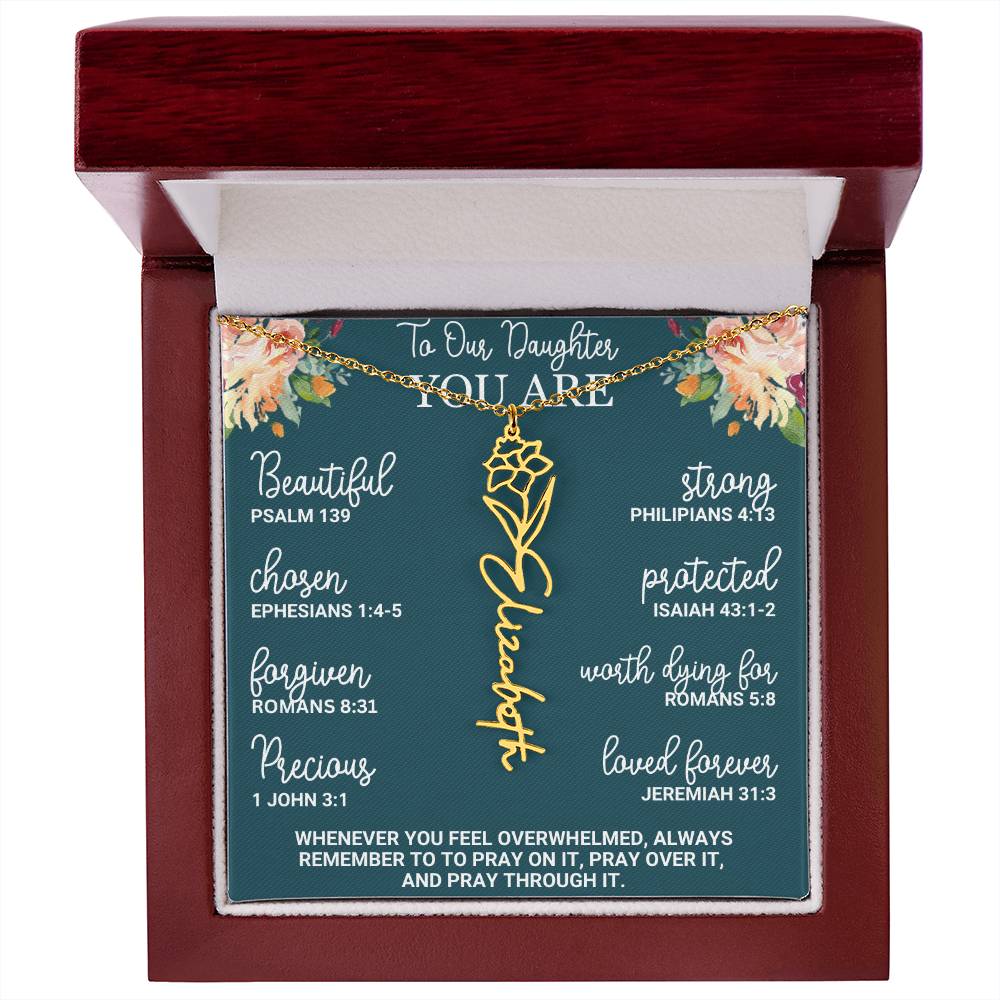 To Our Daughter Personalized Birth Flower Necklace Custom Name Necklace Floral Name Necklace Custom Name Jewelry
