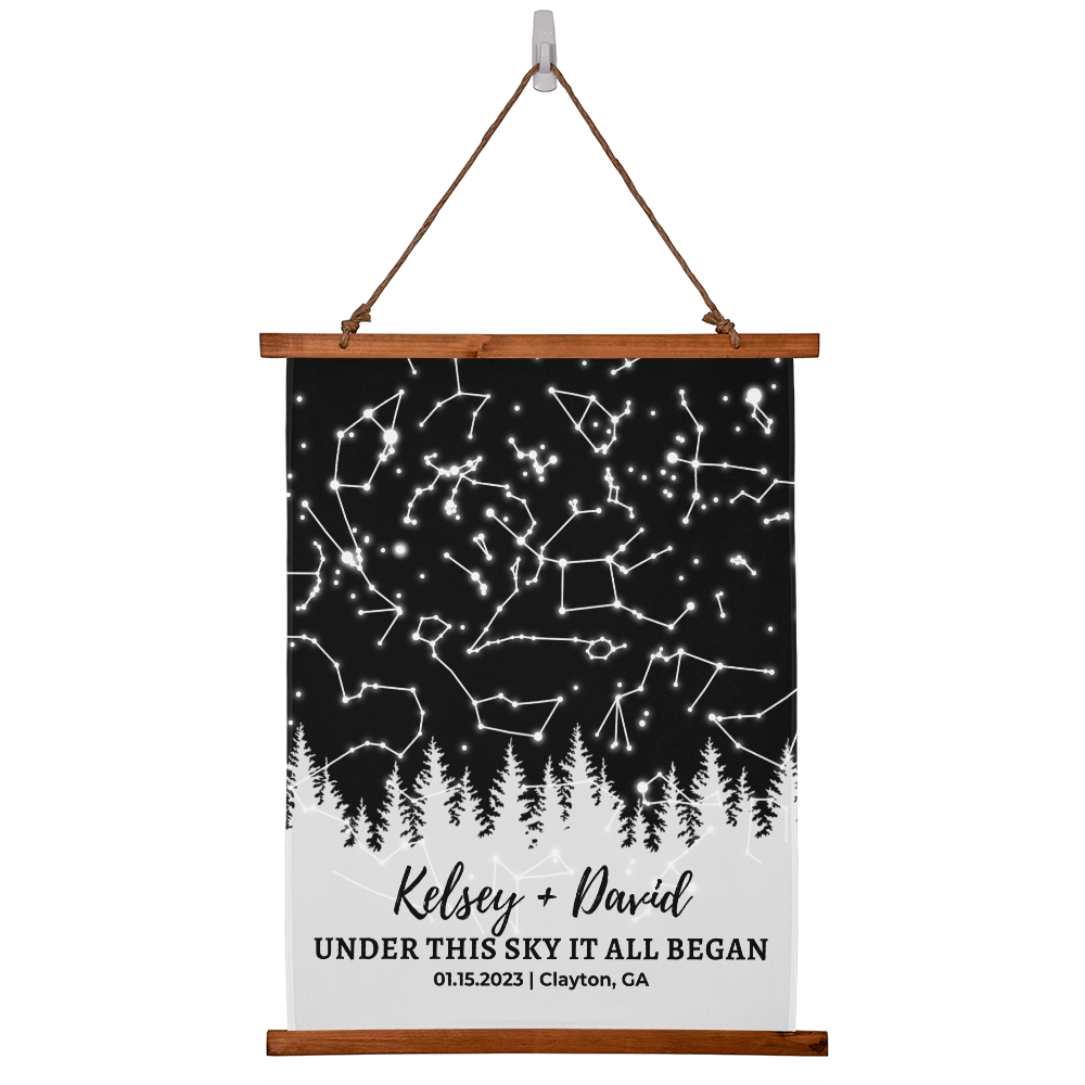 Custom Night Sky Print, Rustic Wedding Gift, Personalized Star Map, Forest Sky Print, Custom Rustic Wedding Gift, Under These Stars Wall Tapestry