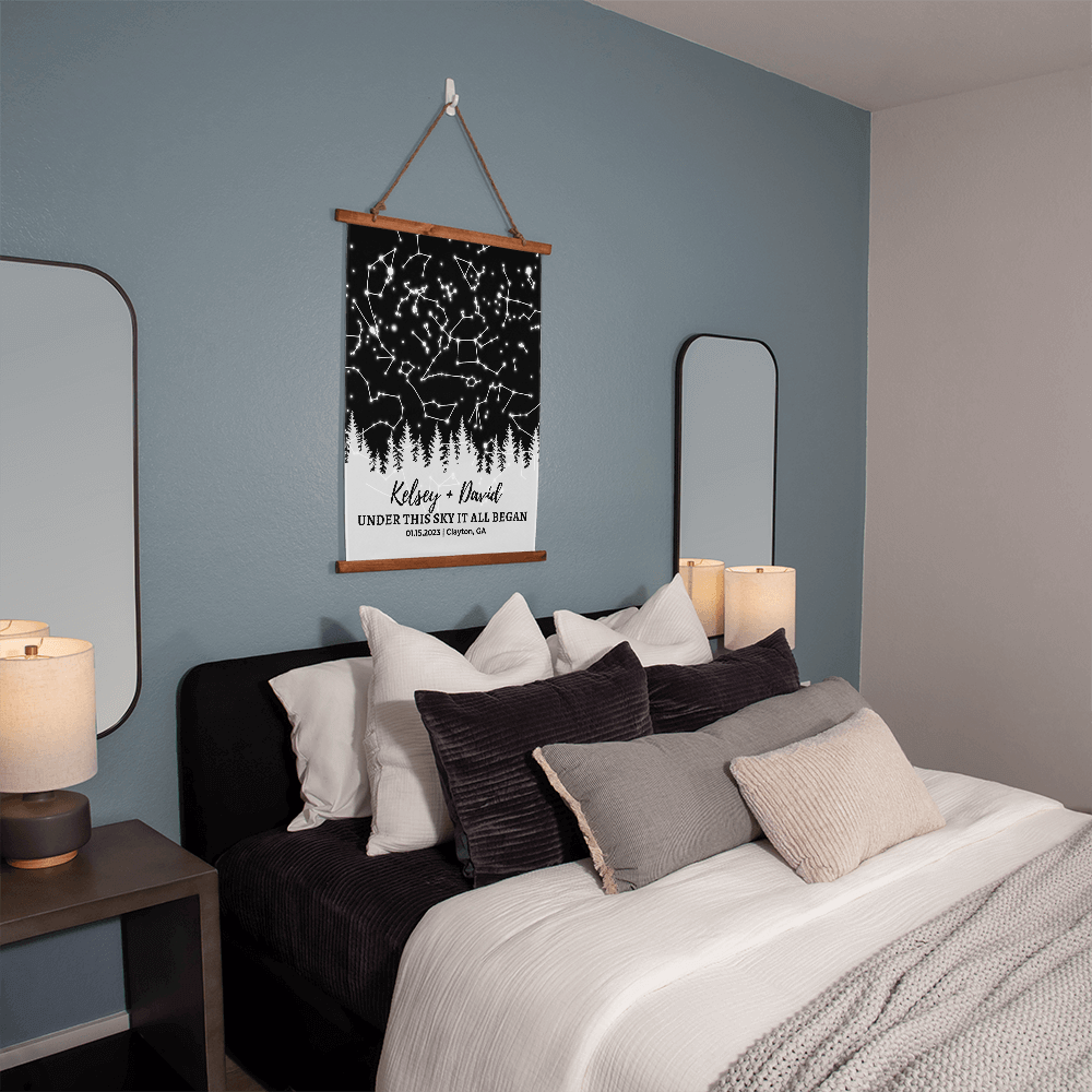 Custom Night Sky Print, Rustic Wedding Gift, Personalized Star Map, Forest Sky Print, Custom Rustic Wedding Gift, Under These Stars Wall Tapestry