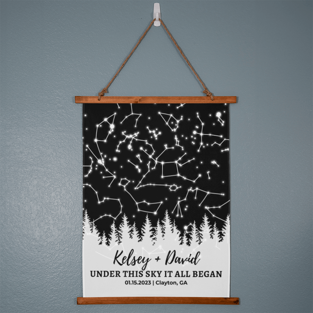 Custom Night Sky Print, Rustic Wedding Gift, Personalized Star Map, Forest Sky Print, Custom Rustic Wedding Gift, Under These Stars Wall Tapestry