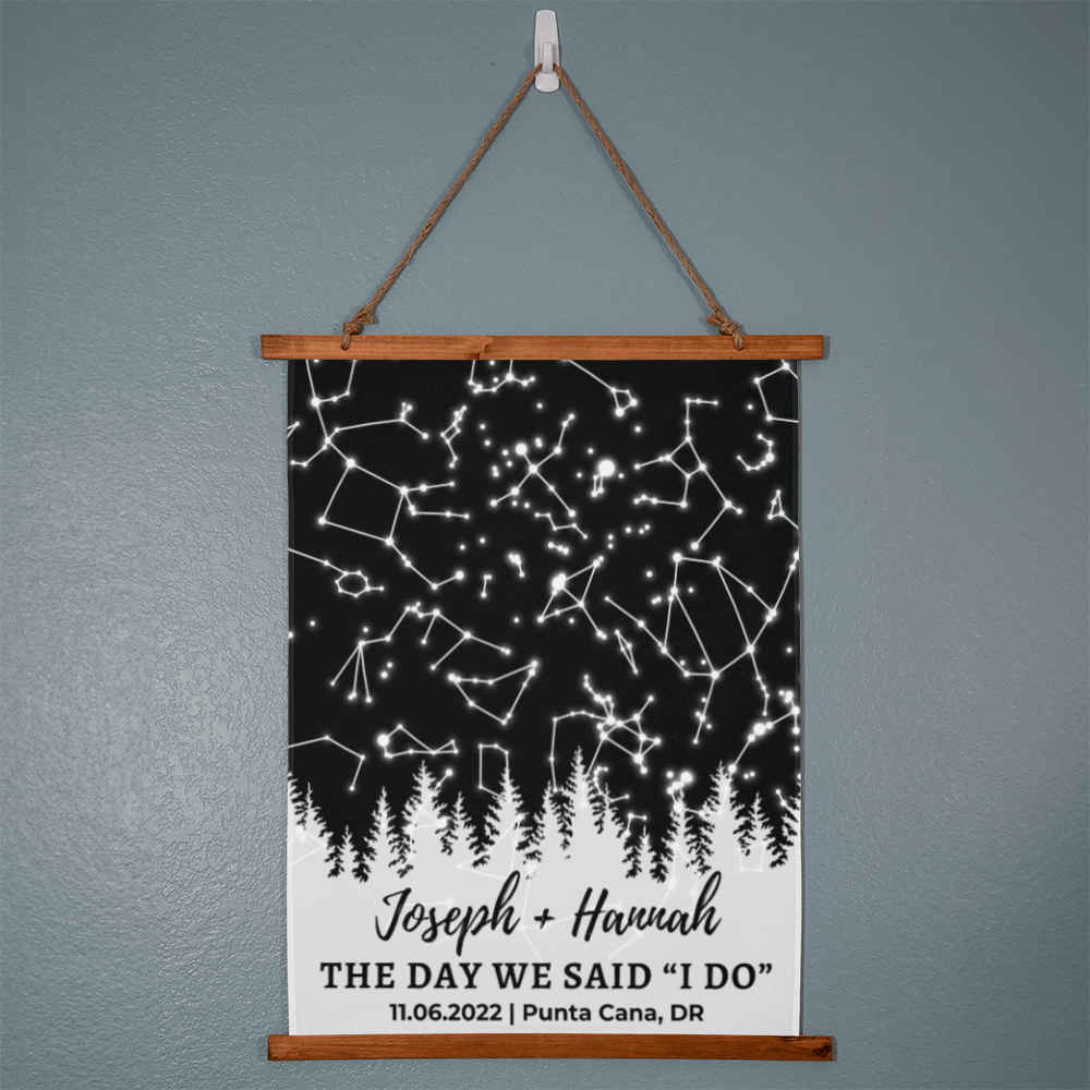Custom Night Sky Print, Rustic Wedding Gift, Personalized Star Map By Date Forest Sky Print, Custom Rustic Wedding Gift, Under These Stars