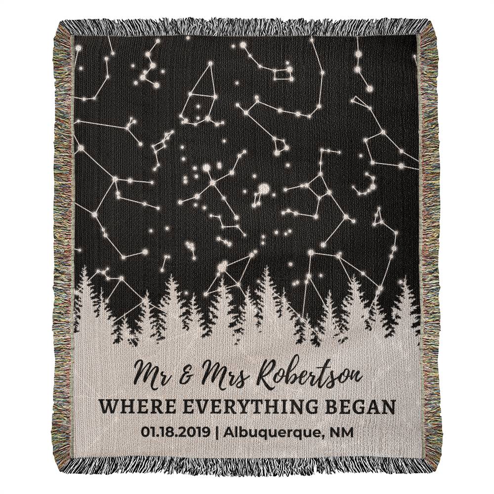 Personalized Star Map By Date Woven Blanket | Couples Gift Cotton Anniversary Gift For Him