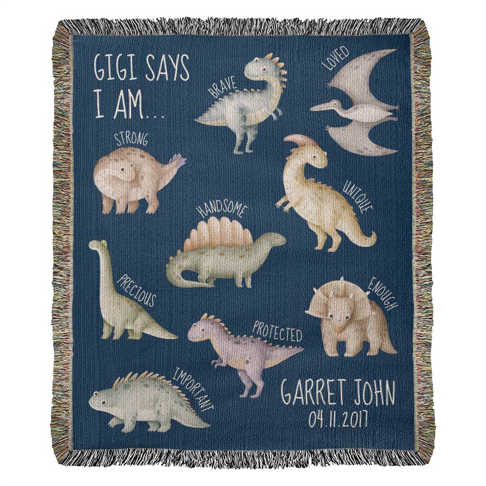 Personalized Name Blanket for Grandson - Custom Gift from Grandma or Grandpa with Birthdate - 100% Cotton Blanket with Fringe Baby Keepsake
