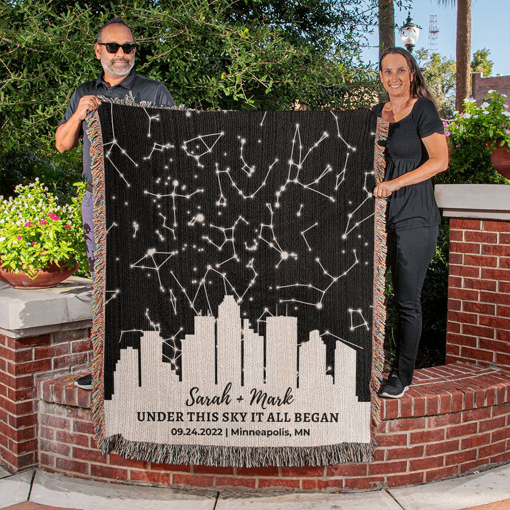 Custom Blanket Star Map By Date Personalized Throw Blanket for Adults, Personalized Gift for Him or Her, 2nd Anniversary, Cotton Anniversary Gift
