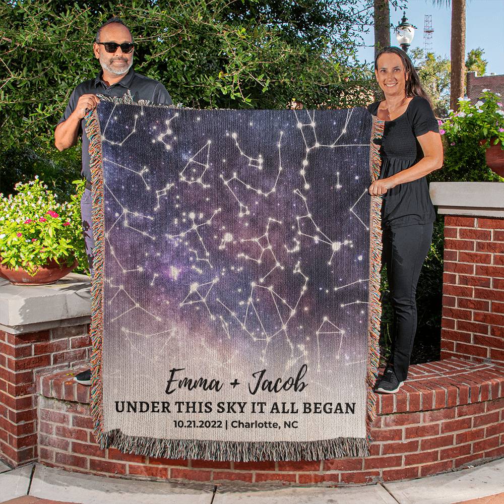 Custom Cotton Anniversary Gift Throw Blanket Second Anniversary Gift for Wife Husband Gift for Couples Initials Established Date Wedding Gift